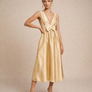 Lulus Elegant Destiny Gold Satin Midi Dress NWT Size M